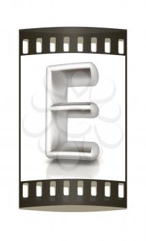 3D metall letter E isolated on white. The film strip