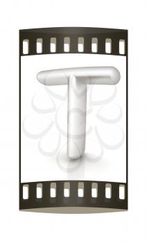 3D metall letter T isolated on white. The film strip