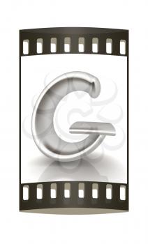 3D metall letter G isolated on white. The film strip