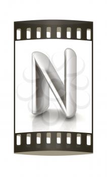 3D metall letter N isolated on white. The film strip