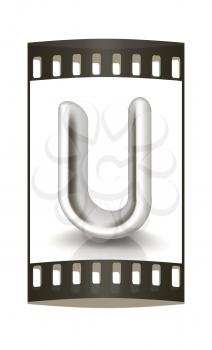 3D metall letter U isolated on white. The film strip
