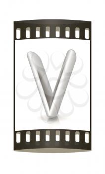 3D metall letter V isolated on white. The film strip