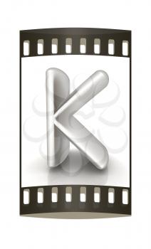 3D metall letter K isolated on white. The film strip