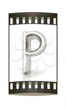 3D metall letter P isolated on white. The film strip
