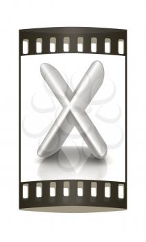 3D metall letter X isolated on white. The film strip