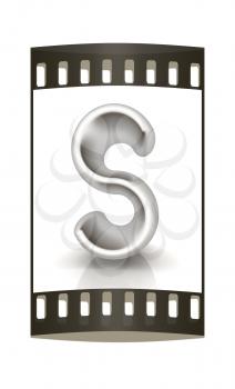 3D metall letter S isolated on white. The film strip