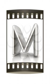3D metall letter M isolated on white. The film strip
