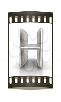 3D metall letter H isolated on white. The film strip