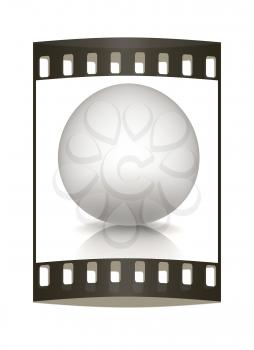 Metallic sphere on a white background. The film strip