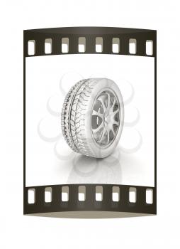 car wheels icon on white background. The film strip
