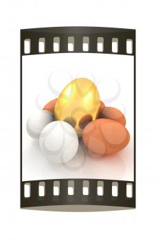 Eggs and gold easter egg. The film strip