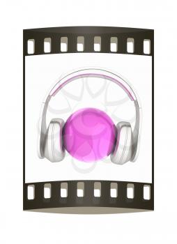 abstract 3d illustration of earth listening music. The film strip