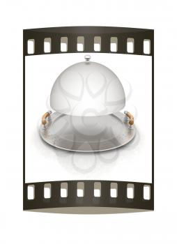 restaurant cloche with open lid. The film strip