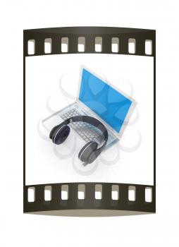 Headphone and Laptop. The film strip