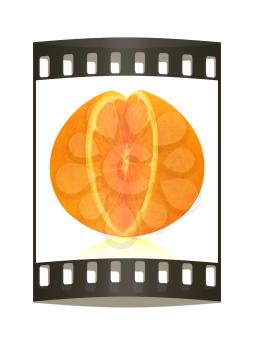 Orange fruit on white background cutout. The film strip