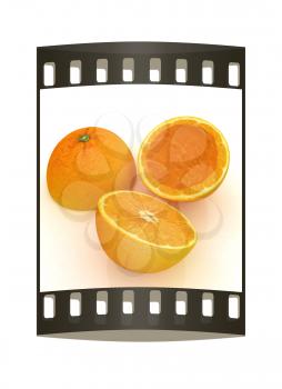 orange fruit on white background. The film strip