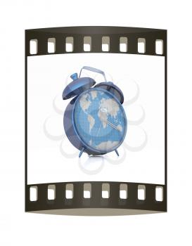 Clock of world map. The film strip