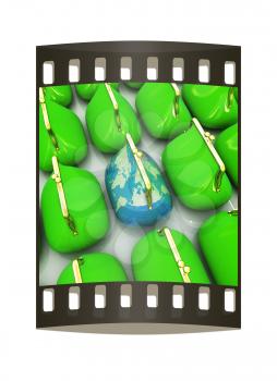 Purse Earth and purses. On-line concept on a white background. The film strip