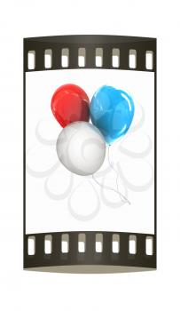 Color glossy balloons isolated on white. The film strip