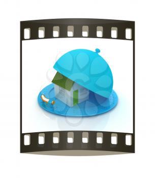 house on restaurant cloche isolated on white background. The film strip
