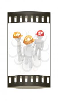 3d mans in a hard hat on a white background. The film strip