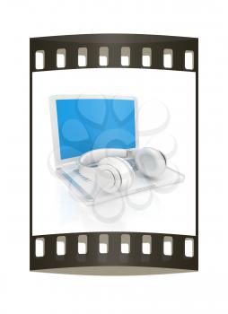 Headphone and Laptop. The film strip