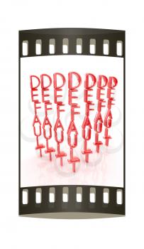 3d red text default on a white background. The film strip