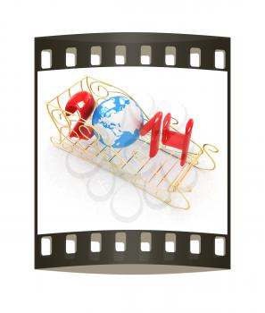 Happy New Year 2014 on white background. The film strip