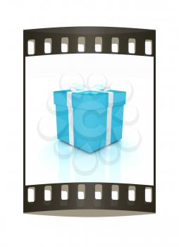 Bright christmas gift on a white background. The film strip