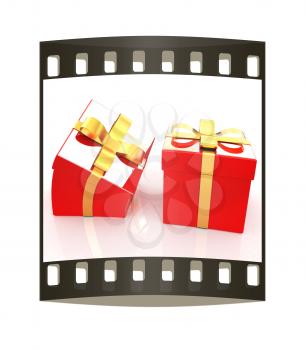 Crumpled gifts on a white background. The film strip