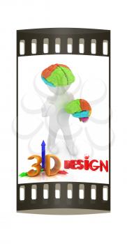3d people - man with a brain. The film strip