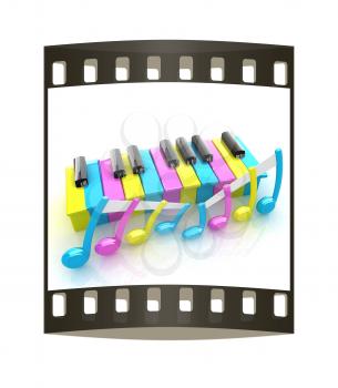 Colorfull piano keys on a white background. The film strip