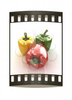 sweet pepper on white background. The film strip