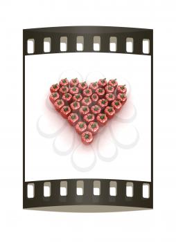 Bulgarian Pepper Heart Shape, On White Background. The film strip