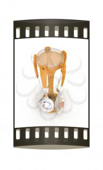 cutlery on white background. The film strip