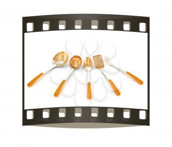 cutlery on white background. The film strip