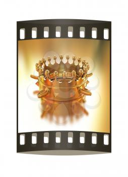 Gold crown isolated on gold background. The film strip