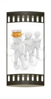 3d people - man, person with a golden crown and 3d man. The film strip