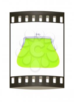 green purse on a white. The film strip