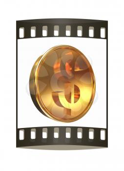 Gold coin with dollar sign. The film strip