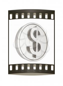 Metall coin with dollar sign. The film strip