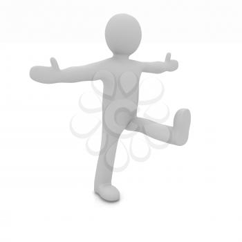 3d man isolated on white. Series: morning exercises - hands in sides and one leg is exposed forward