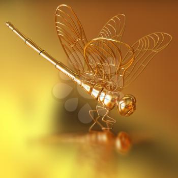 Gold dragonfly on a gold background
