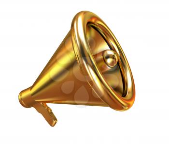 Gold loudspeaker as announcement icon. Illustration on white