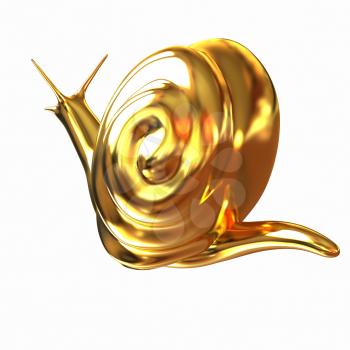 3d fantasy animal, gold snail on white background 