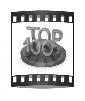 Top hundred icon on white background. 3d rendered image. The film strip with place for your text