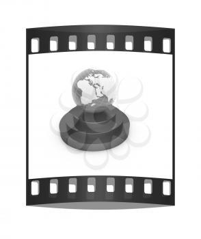earth on podium on a white background. The film strip