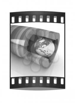 3d colorful abstract cut pipe and earth on a white background. The film strip