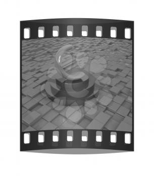 Euro sign on podium. 3D icon on abstract urban background. The film strip