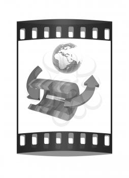 3d colorful abstract cut pipe and Earth on a white background. The film strip